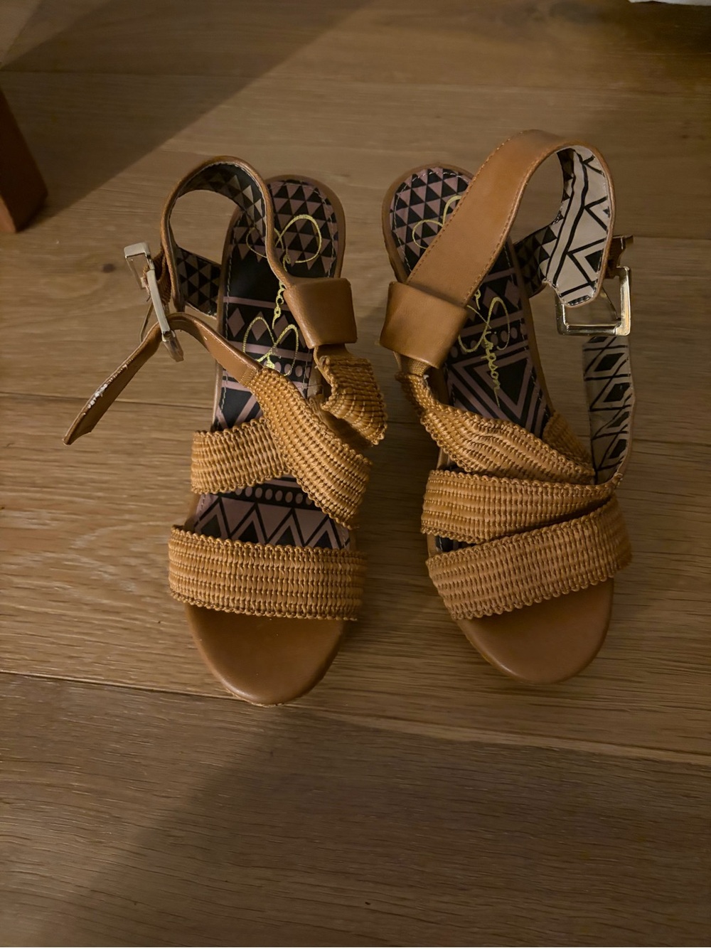 Jessica Simpson Woven Strap Tan Wedge Sandals